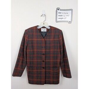 Le Suit Women's Blazer Jacket 10 Petite Red Tartan Plaid Wool Blend